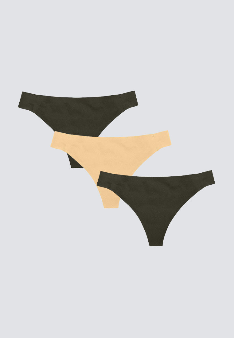 3 in 1 Second Skin Seamless Thongs, T Back Panty in Dulce and Olive – Herah