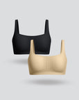 Square Neck Bra with Buckle - 2-Pack
